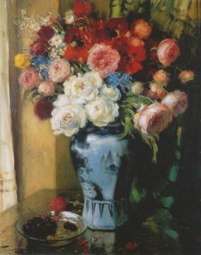 Bouquet Of Flowers And Grapes Artwork by Fernand Toussaint