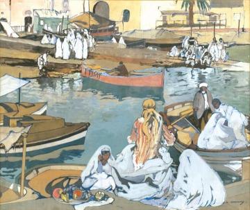 Harbor Scene, Algiers Artwork by Léon Cauvy