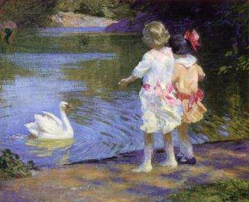 Children With A Swan Artwork by Edward Potthast
