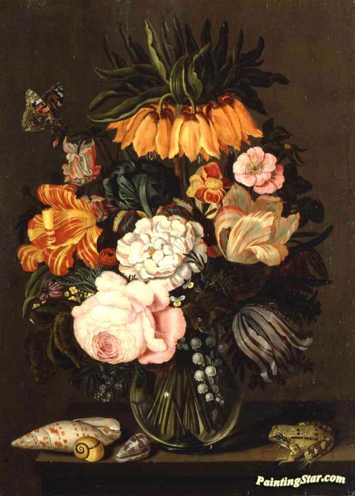 Still life with flowers, shells and a frog Artwork by Bartholomeus Assteyn