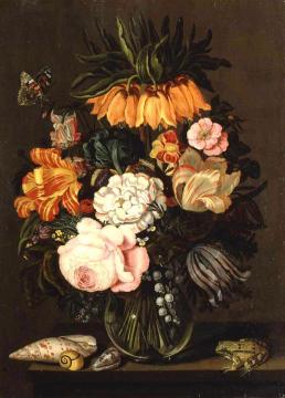 Still life with flowers, shells and a frog Artwork by Bartholomeus Assteyn
