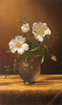 Cherokee Roses in an Opalescent Vase Artwork by Martin Johnson Heade