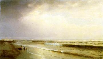 Seascape with Distant Lighthouse, Atlantic City, New Jersey Artwork by William Trost Richards