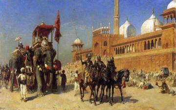 Great Mogul And His Court Returning From The Great Mosque At Delhi, India Artwork by Edwin Lord Weeks