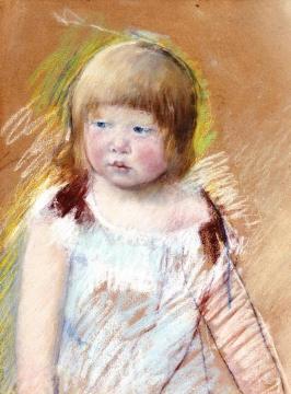 Child with Bangs in a Blue Dress Artwork by Mary Cassatt