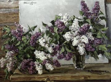 Lilac and canvas-stretcher Artwork by Pyotr Konchalovsky