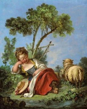 Young Shepherdess Artwork by Francois Boucher