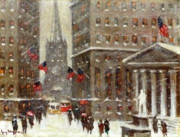 Financial District, New York Winter Artwork by Guy Wiggins