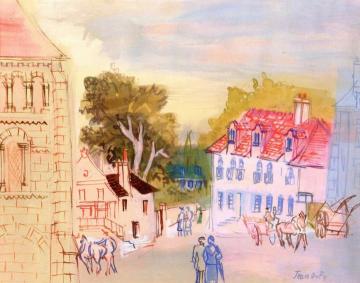 Place De L'abbaye In Preuilly-sur-claise Artwork by Jean Dufy