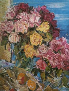 Roses on the Window Artwork by Constantin Alexeevich Korovin