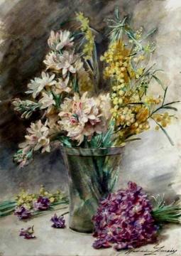 Crystal Vase with Flowers Artwork by Madeleine Jeanne Lemaire