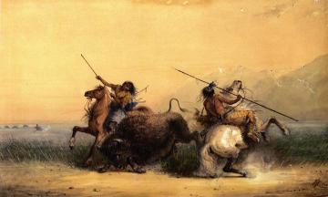 Two Indians Killing a Buffalo Artwork by Alfred Jacob Miller