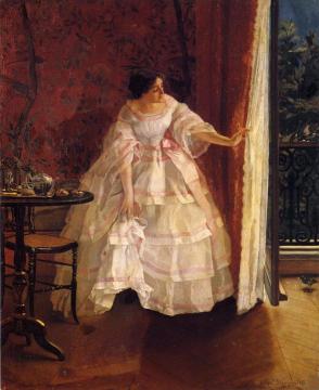 Lady at a Window Feeding Birds Artwork by Alfred Stevens