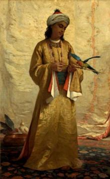 A Moorish Girl with a Parakeet Artwork by Henriette Browne