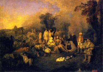 The Bivouac Artwork by Jean-Antoine Watteau