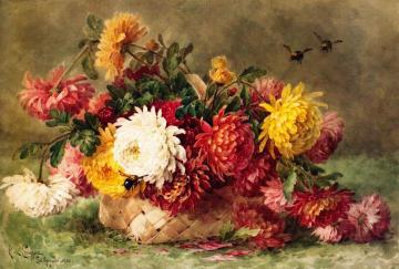 Chrysanthemums In A Woven Basket Artwork by Paul M. DeLongpre