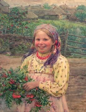Girl With Rowan Bouquet Artwork by Fedot Sychkov