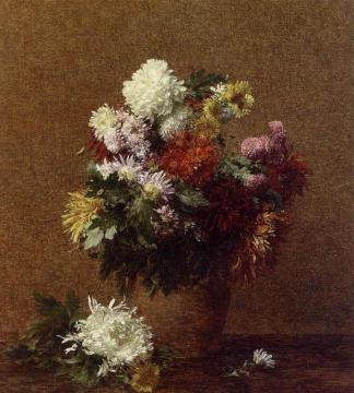 Large Bouquet of Chrysanthemums Artwork by Henri Fantin-Latour