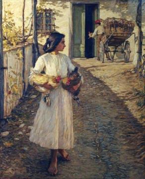 Selling Chickens in Liguria Artwork by Henry la Thangue