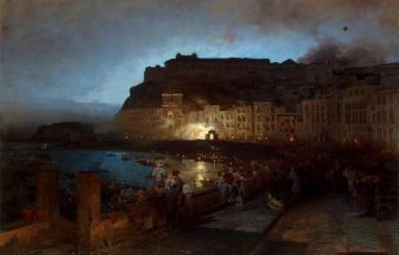 Fireworks In Naples Artwork by Oswald Achenbach