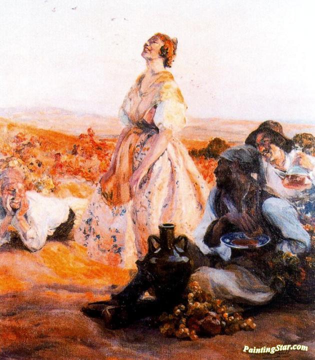 Vendimiadores y muchacha Artwork by Jose Mongrell Torrent
