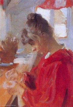 Marie in red dress Artwork by Peder Severin Kroyer