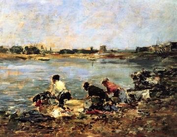 Laundresses on the Banks of the Touques Artwork by Eugène-Louis Boudin