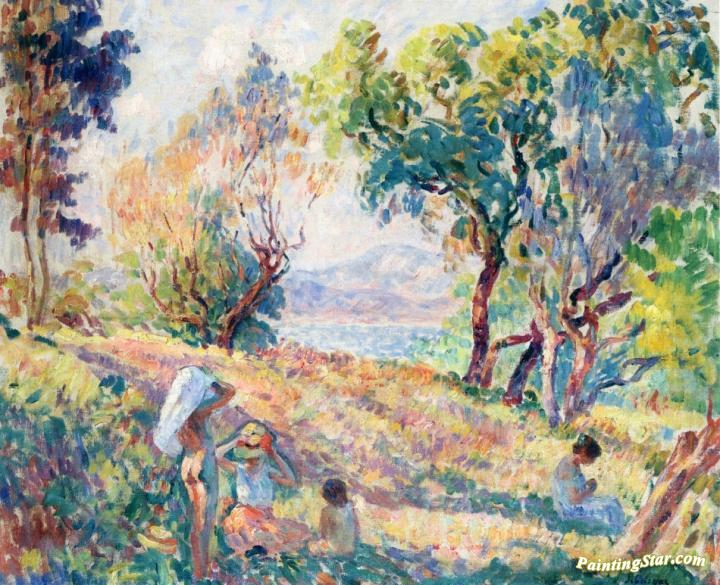 Girls in a Landscape near St. Tropez Artwork by Henri Lebasque