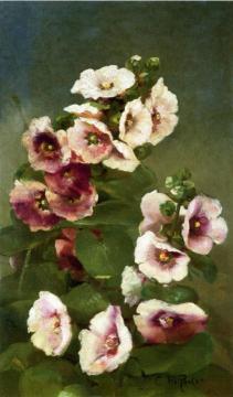 Pink Hollyhocks Artwork by Charles Ethan Porter