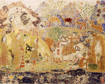 Figures And Deer Artwork by Charles Prendergast
