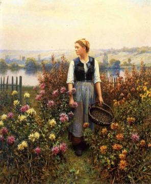 Girl with a Basket in a Garden Artwork by Daniel Ridgway Knight