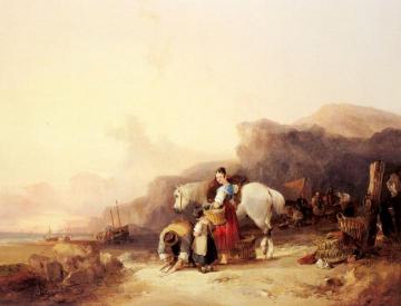 Beach Scene with Fisherfolk Artwork by William Shayer Snr
