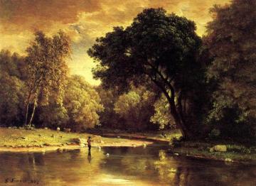 Fisherman in a Stream Artwork by George Inness