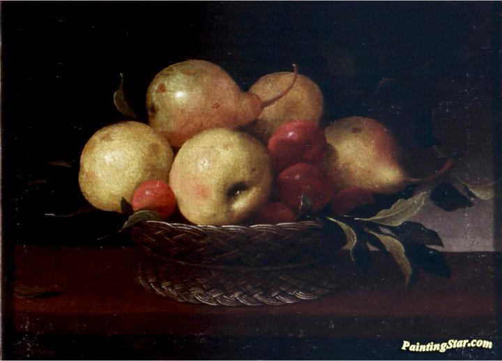 Still-Life of Pears, Plums and Apples in a Basket Artwork by Pedro de Camprobin