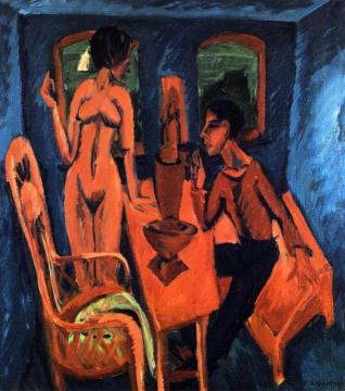 Turmzimmer, Selbstbildnis mit Erna Artwork by Ernst Ludwig Kirchner