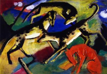 Playing Dogs Artwork by Franz Marc