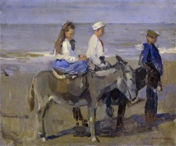 Boy and Girl on Donkeys Artwork by Isaac Israels