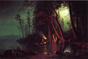 Lake Tahoe, Spearing Fish by Torchlight Artwork by Albert Bierstadt