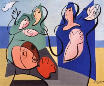 Women And Bird Artwork by Leopold Survage