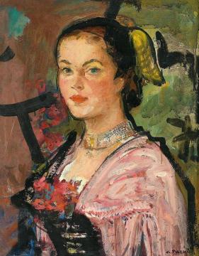 Portrait of a Young Woman in Traditional Costume Artwork by Gisbert Palmie