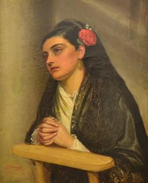 Spanish Woman With A Rose, Praying Artwork by John Bagnold Burgess