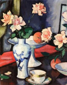 Still LIfe with Roses in a Chinese Vase Artwork by Samuel John Peploe