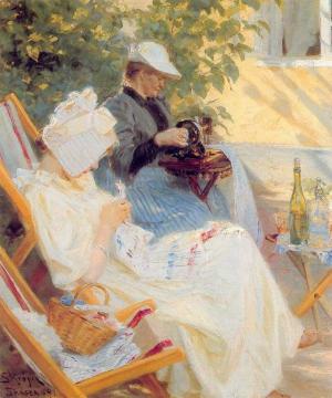 Marie and Her Mother in the Garden Artwork by Peder Severin Kroyer