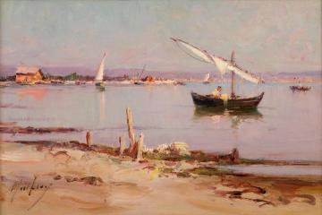 Coastal scene with fishing boats Artwork by Charles Malfroy