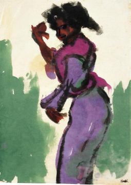 Dancer in a Violet Dress Artwork by Emil Nolde