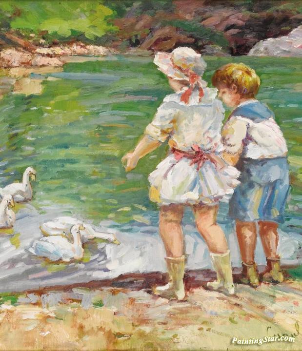 Feeding Time In Central Park, New York Artwork by Edward Cucuel