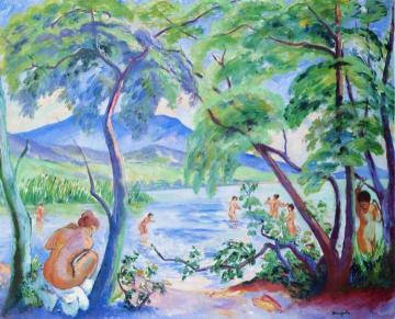 Landscape with Bathers, Colombiier Artwork by Henri Manguin
