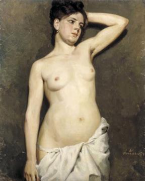 Female Model, Academic Study Artwork by Albert Edelfelt