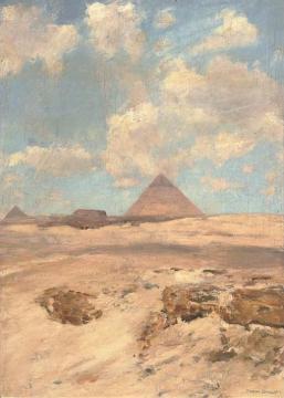 The Pyramids at Giza (Die Pyramiden von Gizeh) Artwork by Eugen Felix Prosper Bracht