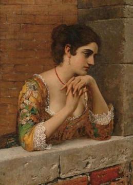 Venetian Beauty on Balcony Artwork by Eugen Von Blaas